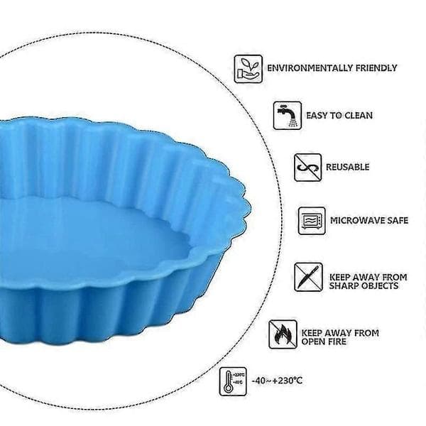 8 stk. non-stick silikon runde riflede bakeformer for terte quiche muffins kakeform