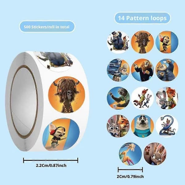 Zootopia rullklistremerker for utklippsbok, journal og forsegling av gavepakker C