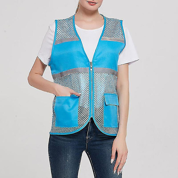 Dam Väst Hög Synlighet Reflex Väst Arbets Säkerhetsvästar Jacka Sky Blue 4XL
