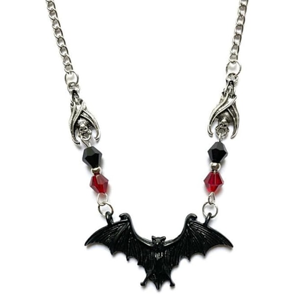 Fladdermus Halskæde Gotisk Fancy Sort Blonder Fladdermus Rød Krystal Halskæde Halloween Vampyr Fladdermus Halskæde Halloween Blonder Choker Halskæde til Kvinder