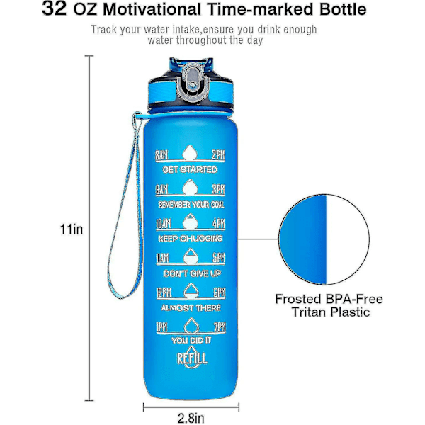 32oz Lækagesikker Bpa-fri Drikkevandflaske Med Tidsmarkør & Sugerør