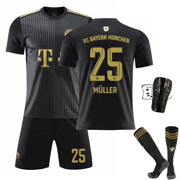 21-22 Bayern Udebane Sort Nr. 25 Muller Trøje Nr. 9 Lewandowski Fodboldtrøjesæt Nr. 10 Sane Guld Bogstaver Bayern Udebane #25 Sæt & Strømper Bayern Away #25 Kit & Socks XL#