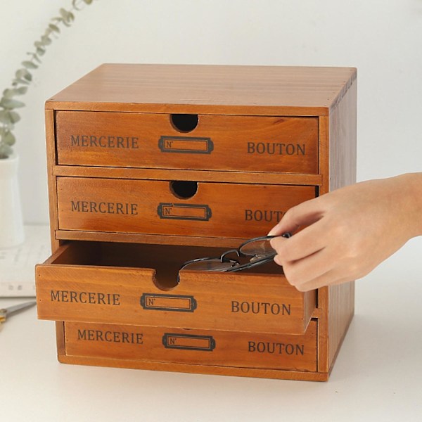 Retro Multi-lags Tre Skrivebord Skuffe Oppbevaringsboks Skap Organizer Forbruksvarer