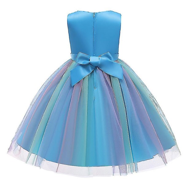 Jenter Paljettkjole Rainbow Tutu Bursdagsfest Prinsessekjole Pageant Kjole Blomsterkjole Blue 140cm(7-8T)