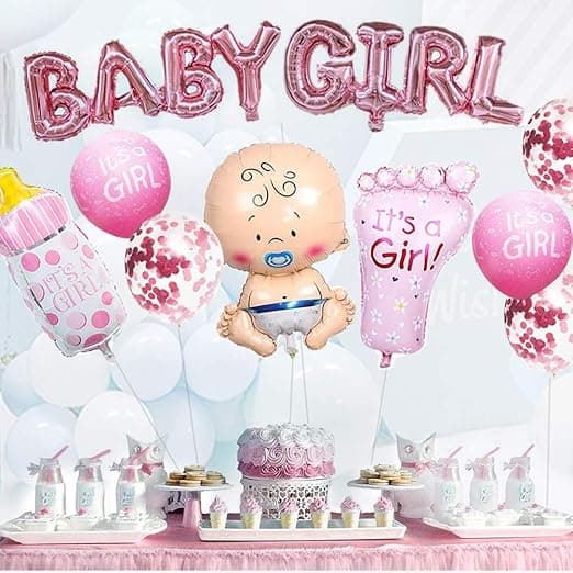 Flicka - Rosa kønsafslørings babyshower dekoration med flicka