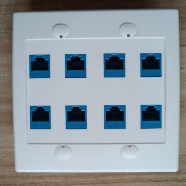 Ethernet veggplate 8 porter - dobbel Cat6 RJ45 nettverkskabel frontplate hunn til hunn - blå as shown