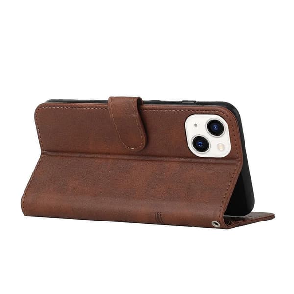 Stitching Kalvtextur Spänne Läder Telefonfodral För iPhone 14 Brown