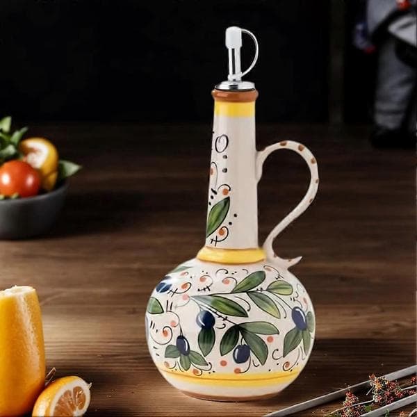Keramisk olivoljedispenserflaska 23oz, olivoljedispenserflaska keramik, rostfritt stålpip keramisk oljedispenser