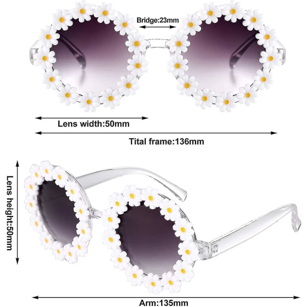 3 pakker Retro Daisy solbriller for kvinner Blomster runde disco solbriller Nye blomsterbriller for voksne barn -aoba