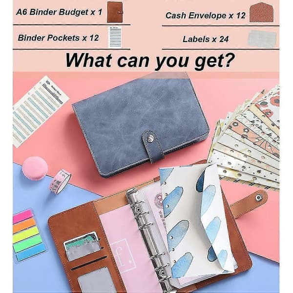 A6 6-Rings Pengebind Budget Cover Organizer A6 Pengebind Udgiftsbudgetark til Pengebesparende Kontantkuvertsystem Brown