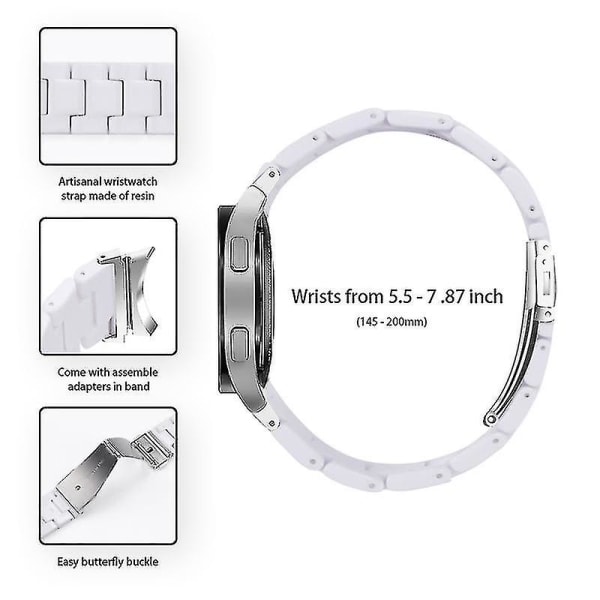 For Samsung Galaxy Watch 5 40mm / 44mm / Watch 5 Pro 45mm Resin Watch Band Rustfritt stålspennearmbånd White