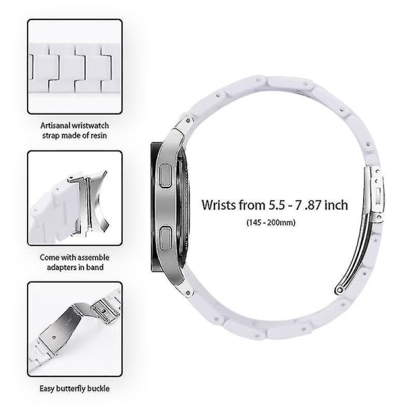 Til Samsung Galaxy Watch 5 40 mm / 44 mm / Watch 5 Pro 45 mm Resin urbånd i rustfrit stål med spændearmbånd White