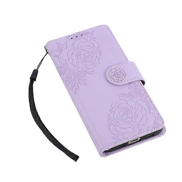 Fodral till iPhone 16e, rosblomma PU-läder plånboksfodral med 3 kortfack Light Purple