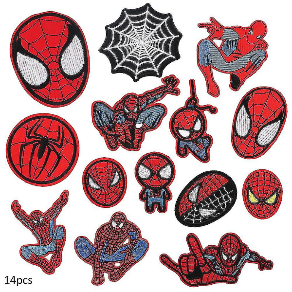 14 kpl silitettävät merkit vaatteille, sarjakuva Spiderman tee-ompeleet paikat Applikaatiomerkki Vaatteiden korjauspaikat farkkuihin, housuihin, reppuihin, vaatteisiin