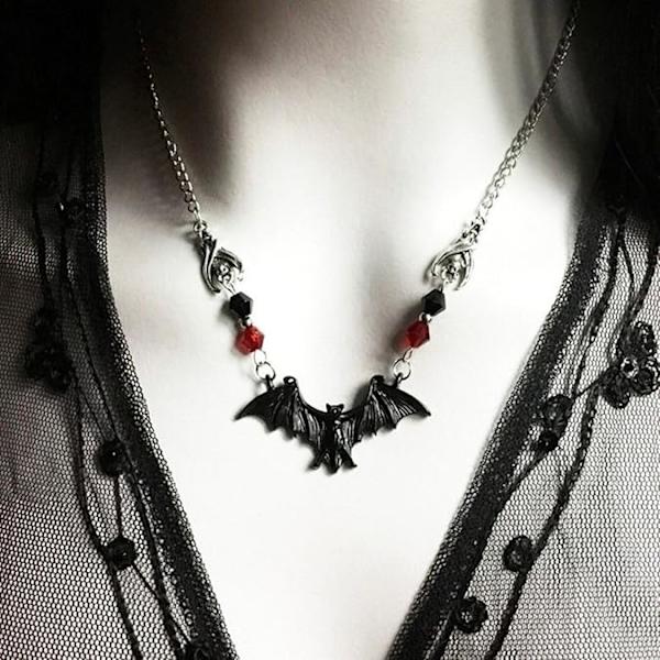Fladdermus Halsband Gotisk Fancy Svart Spets Fladdermus Röd Kristall Halsband Halloween Vampyr Fladdermus Halsband Halloween Spets Halsband Halsband för Kvinnor