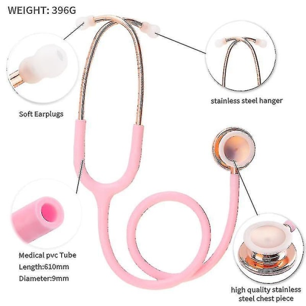 Professionellt kardiologiskt stetoskop - dubbelt huvud - medicinsk utrustning för läkare, sjuksköterskor och studenter Rose Red