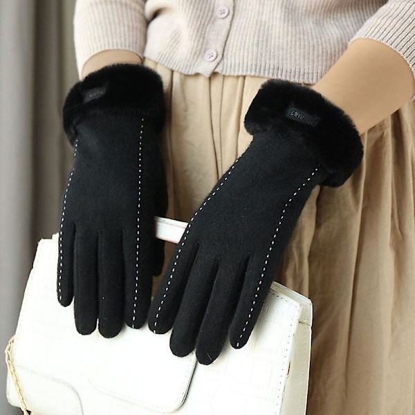 Cashmere ullhandskar för kvinnor vinter söt ridning varm sammet vadderad tjock touch screen kall-proof skidåkning Khaki Average size