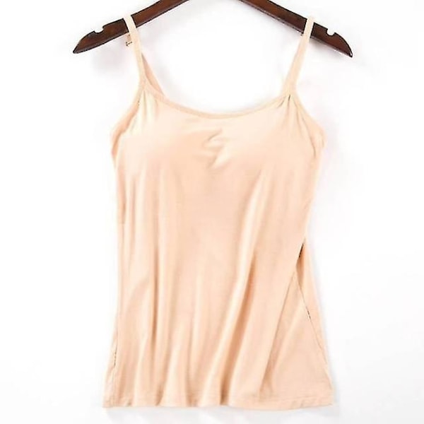 Dame Polstret Myk Casual BH Tank Top Dame Spaghetti Cami Topp Vest Dame Camisole med innebygd BH Apricot L