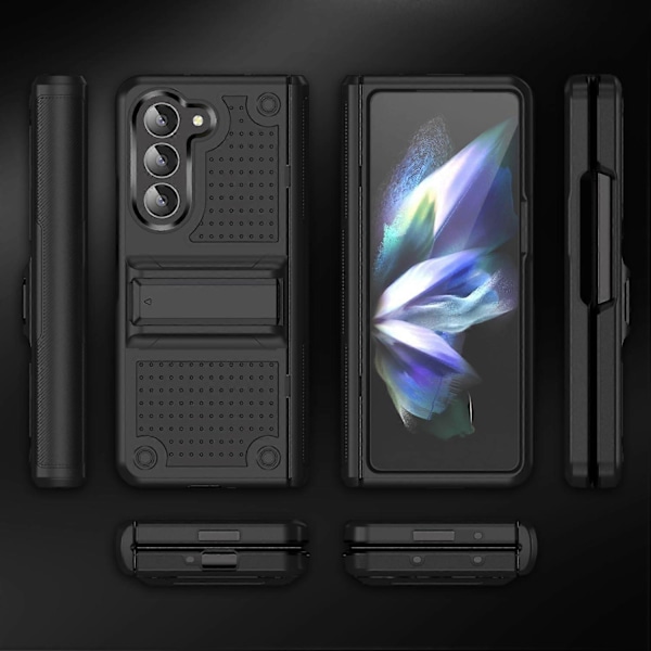 Fodral för Samsung Galaxy Z Fold 6 med Stativ, Stötsäkert 2-i-1 Silikon Gummi med Hård PC Robust Helkroppsfodral för Z Fold 6 Red Black For Galaxy Z Fold 6