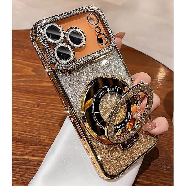 Magnetic Stand for iPhone 17 Pro Max Case, [MagSafe Compatible] [Built-in Camera Lens Protector] Glitter Bling Card & Soft TPU Diamond Bumper