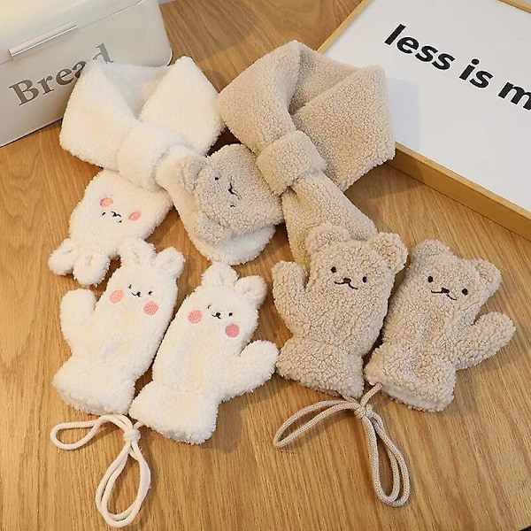 Syksyn ja talven asu poika tyttö vauva piirretty karhu huivi lapset kiinteä söpö plus sametti lämmin hanska lapsi muoti rento lapaset white scarf