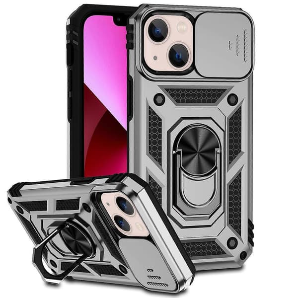 Sliding Camshield Holder Telefondeksel For iPhone 14 Silver