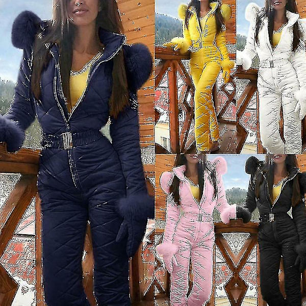 Srbtv-kvinder Vinter Varm Vinterdragt Udendørs Sportsbukser Skidragt Vandtæt Jumpsuit Pink L