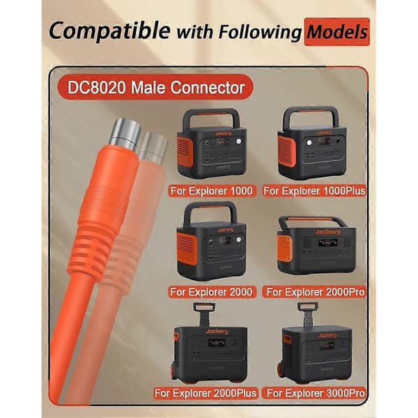 14AWG billadekabel for Jackery bærbar kraftstasjon Explorer 3000 Pro 2000 Pro 2000 1500 1000 - DC8020-plugg 2M