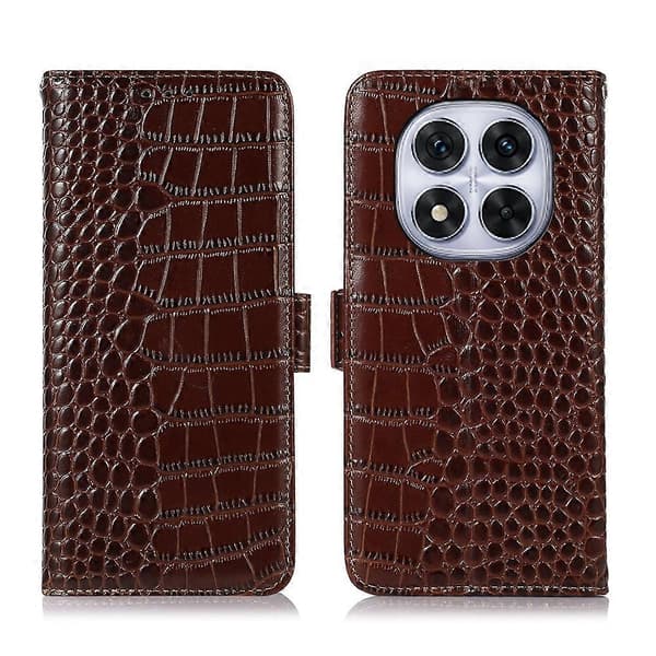 Krokodil Toppskikt Läderfodral för Redmi Note 14 Pro 5G Brown