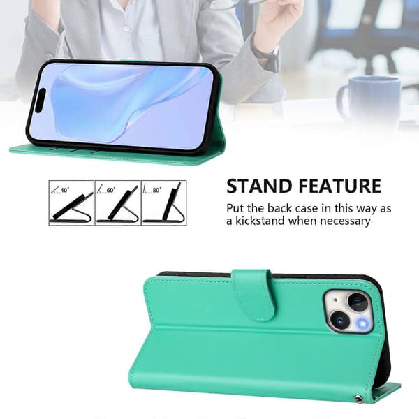 Skinnkänsla Läder Telefonfodral För iPhone 15 Plus Green