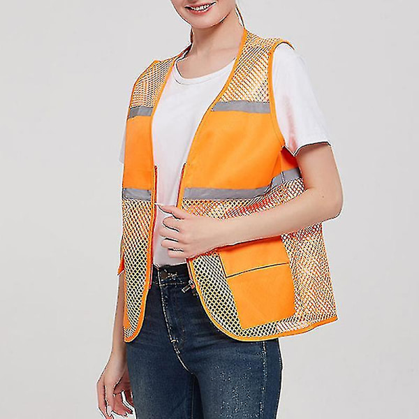 Dam Väst Hög Synlighet Reflex Väst Arbets Säkerhetsvästar Jacka Orange 4XL
