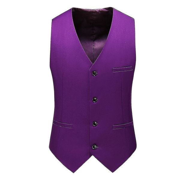 Herr bröllopsbankett formell kostym väst Business slim enfärgad väst Purple S