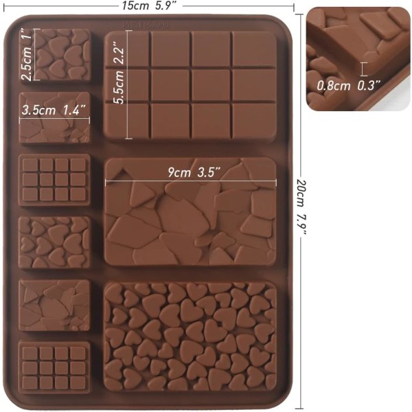 Break Apart Silikone-chokoladeforme til chokoladebarer, hjemmelavede protein- og energibarer, 5 stk.