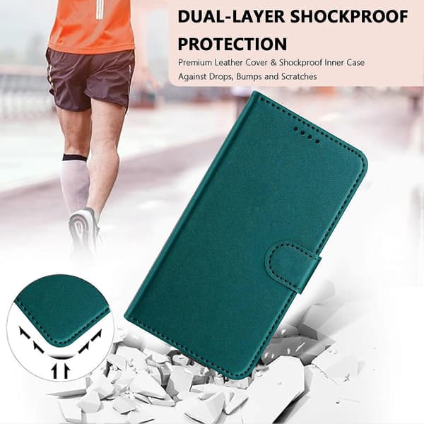 Kompatibel med iPhone 16 Plus Läderfodral Plånboksställ Enfärgad Anti-fall Telefonfodral Green