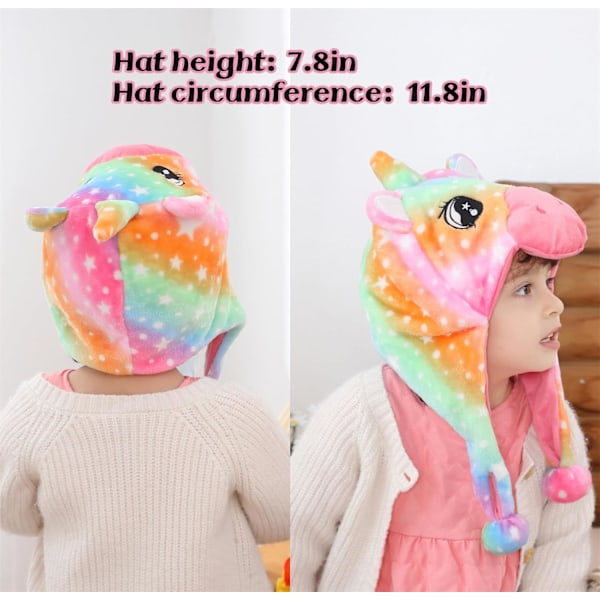 Vinter Unisex Plysch Djurhatt Barn Flickor Pojkar Söta Roliga Djur Ansikte Halloween Mössa med Långa Öronlappar Julparty Unicorn