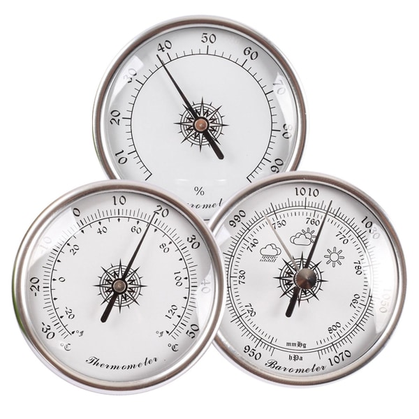 Barometer Temperatur Fuktighetsmåler Termometer Hygrometer Hjemmekontor Silver