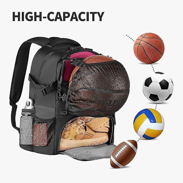 Basketbollryggsäck (med nät för basketboll), Pojkars skolryggsäck för 15,6 tums dator AHG