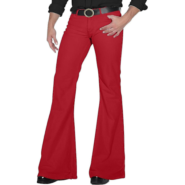 70-tals Disco Byxor för Män, Utsvängda Jeans, 60- och 70-tals Utsvängda Byxor, Vintage Denim Jeans för Män A008-red X-Large