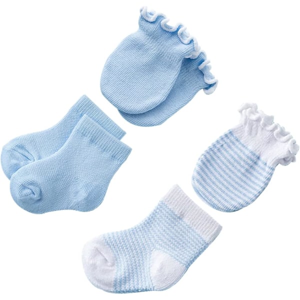 4 par til vanter Bomuld Babyhandsker Ansigt Anti-ridse Blå Nyfødt Ridse Maternal Sokker Iført Barn Anti- Supplies Dejligt