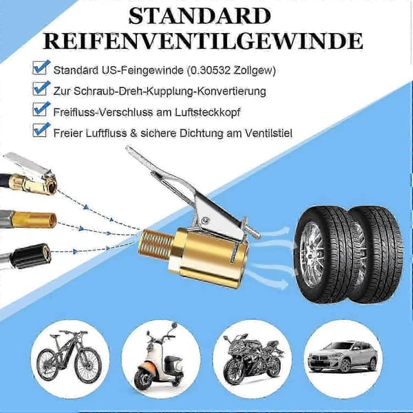 5-delt Schrader Presta Ventilkonverter til cykler, biler, Bosch EasyPump