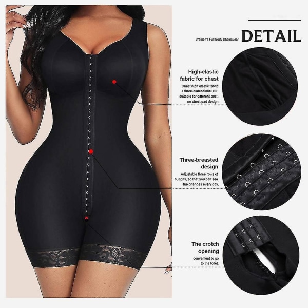 Colombianas Fajas Body Shapewear - Naisten Waist Trainer Laihduttavat Alusvaatteet - Push Up Bodysuit Black XXL