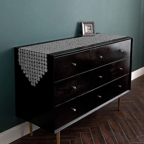 Bordslöpare 12 X 72 Tum Glitter Blomdekor, Silvergrå
