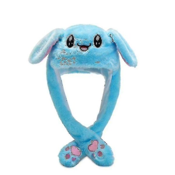 Rabbit Hat Ear Moving Jumping Hat Funny Bunny Plysch Hatt Cap Blue