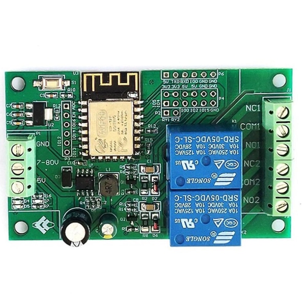 Esp8266 Esp-12f Wifi-relæmodul 2-kanals 5v/8-80v netværksrelæswitch For Ide Smart Remot Control Green