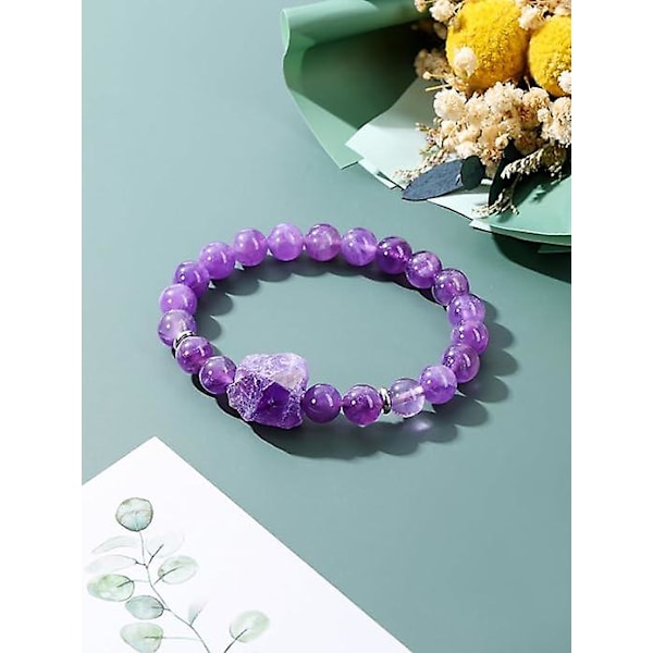 Ametyst Krystall Perle Armbånd For Kvinner, Naturlig Edelsten Halv Edelsten Reiki Healing Krystall Energi Kvarts Armbånd, Håndlaget 8mm Runde Stein Perler Stret