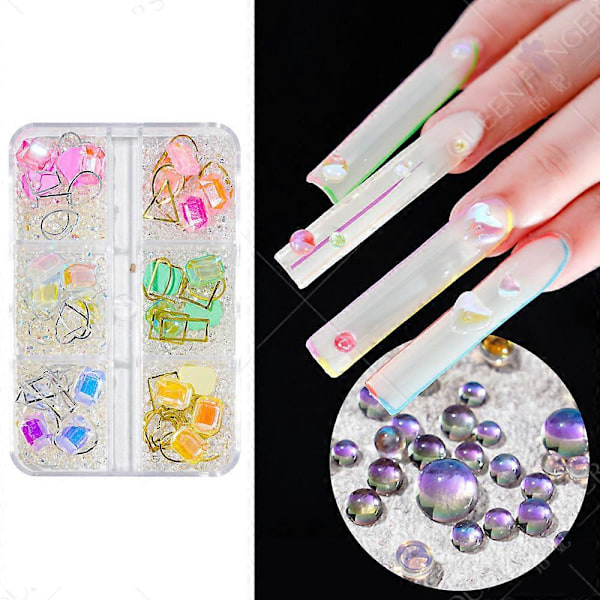 3D Slikfarvede Glasperler Neglekunst Tilbehør Havfrue Krystal Rhinestone Neglekunst Tilbehør Diamant Neglekunst til DIY Neglekunst Dekoration Neglekunst style7576