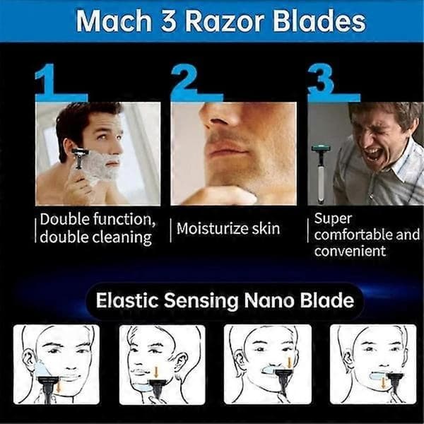 24 stk. Erstatnings barberblader, manuell 3-blads refill, 3 stk. Erstatnings barberblader for menn