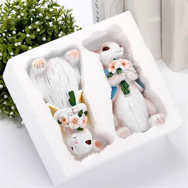 Ulisem 2 stk påskehare dekorationer Resin Bunny figurer, Spring Bunny Decor Håndlavet Par Kanin Sta