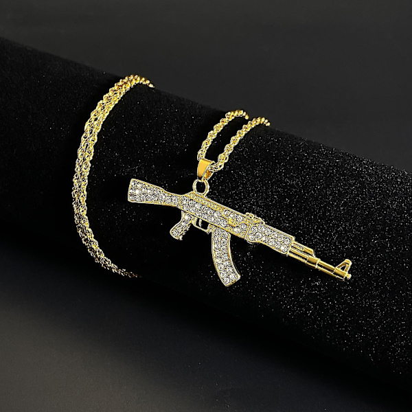 Punk Hip-hop Diamond maskinpistol Halsband Kreativ personlighet Gun Ak hänge Smycken för män och kvinnor Par smycken Alla hjärtans dag present 02 4191