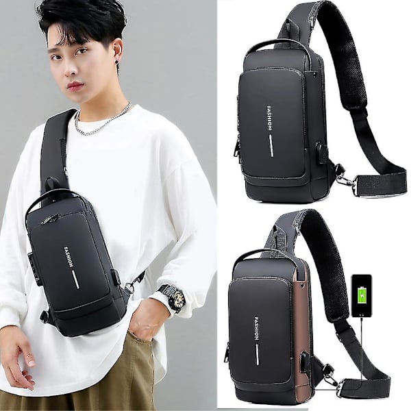 Mænd Brysttaske Taljetaske med USB-opladningsport Kombinationslås Sling Bag